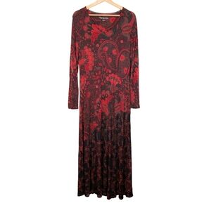 Soft Surroundings Zanzibar long sleeve maxi dress Small red black paisley print